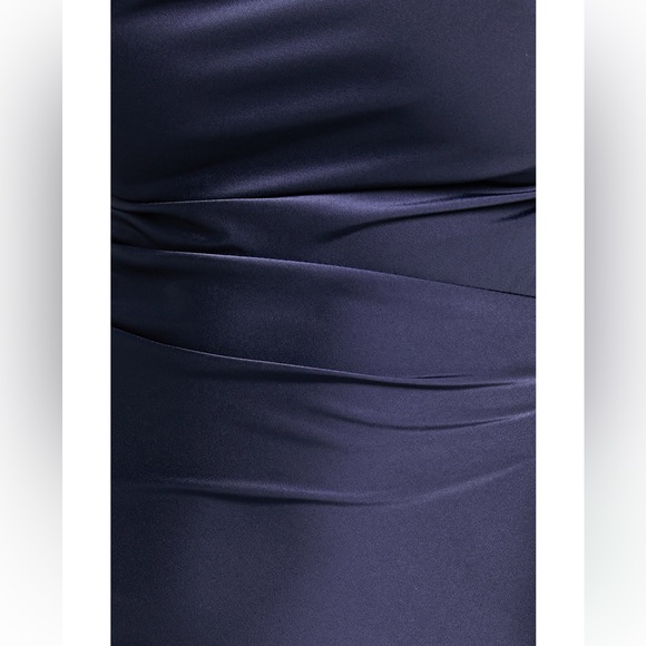 Satin Navy Cowl Neck Elegant Maxi Dress - Picture 5 of 6
